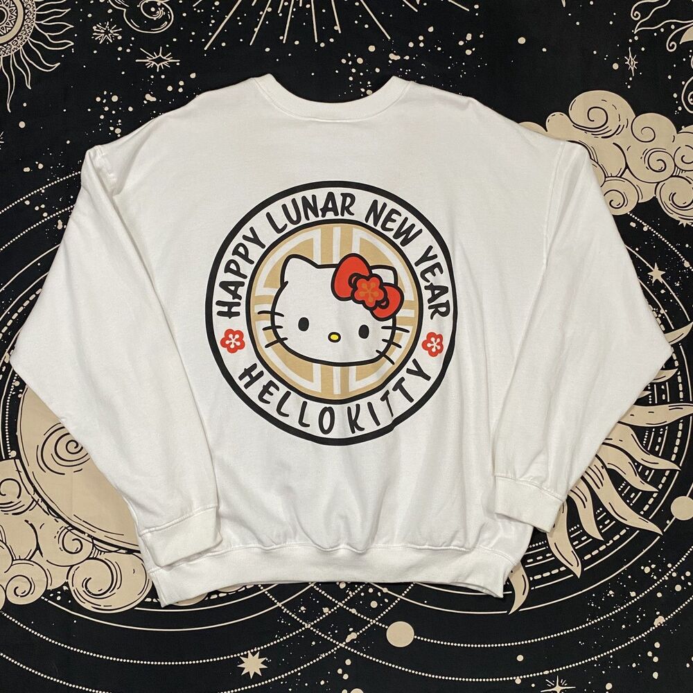 Hello Kitty Long Sleeve Sweater Womens Large White Graphic Oversize Casual